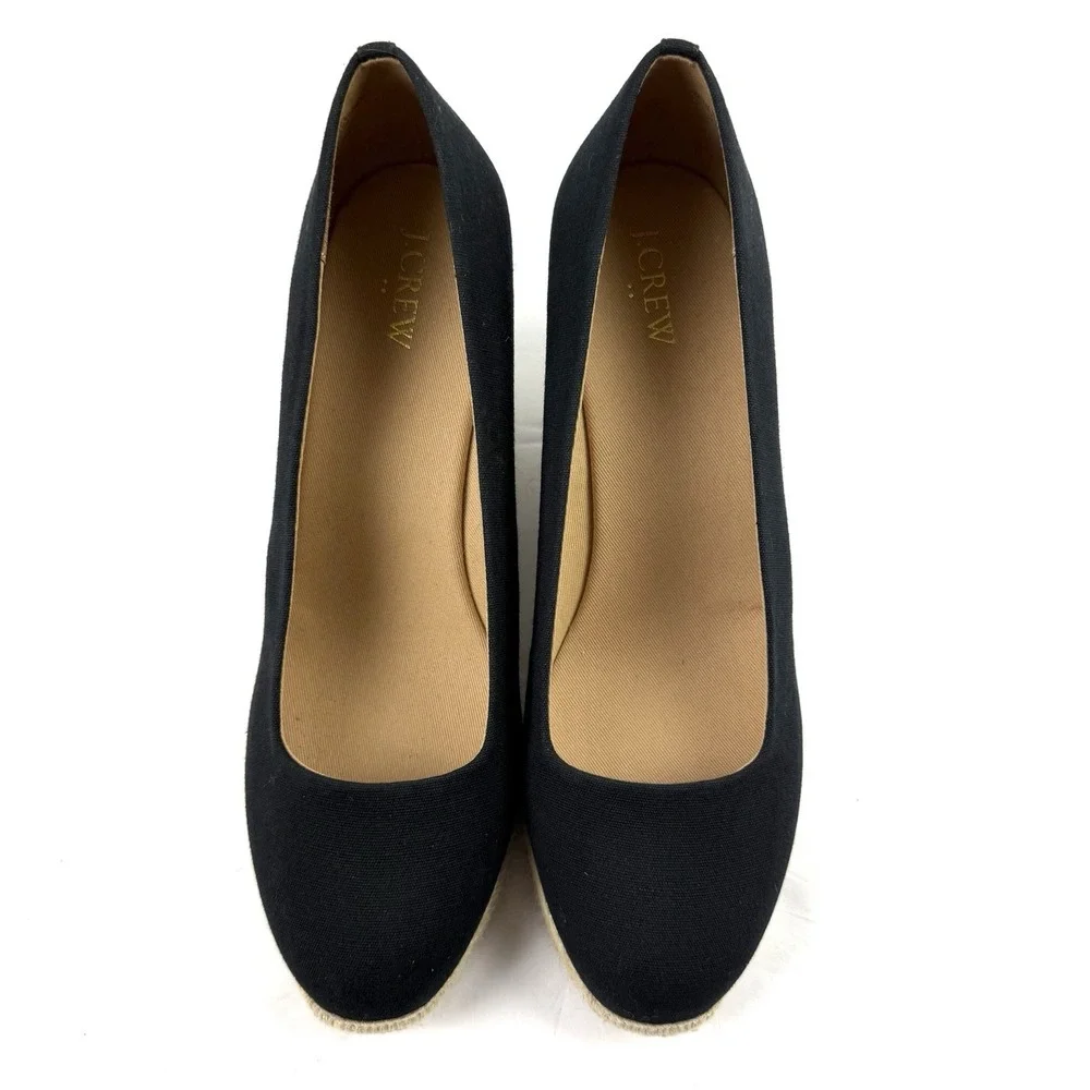 J Crew Seville Espadrille Wedge 10 Black Canvas Slip On‎ Timeless Chic Shoes